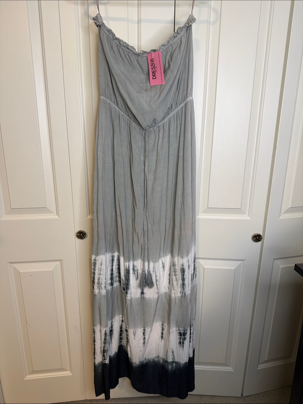 NWT Gray Tie-Dye Maxi Dress with Spaghetti Straps
